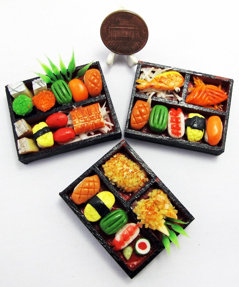 ThaiHonest Set 3 Handmade Miniature Sushi Bento 16 Scale Realistic Clay Japanese Food for Dollhouses Doll Accessories DIY Crafts Collectible Miniature Kitchen Decor - Image 3