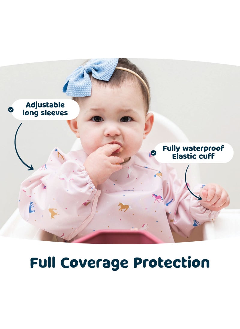 Tiny Twinkle Tiny Twinkle Mess Proof Baby Bib, Cute Full Sleeve Bib Outfit, Waterproof Bibs for Toddlers, Machine Washable, Tug Proof, Baby Smock for Eating, Long Sleeved (Unicorn Confetti, Small 6-24 Months)  - Image 4