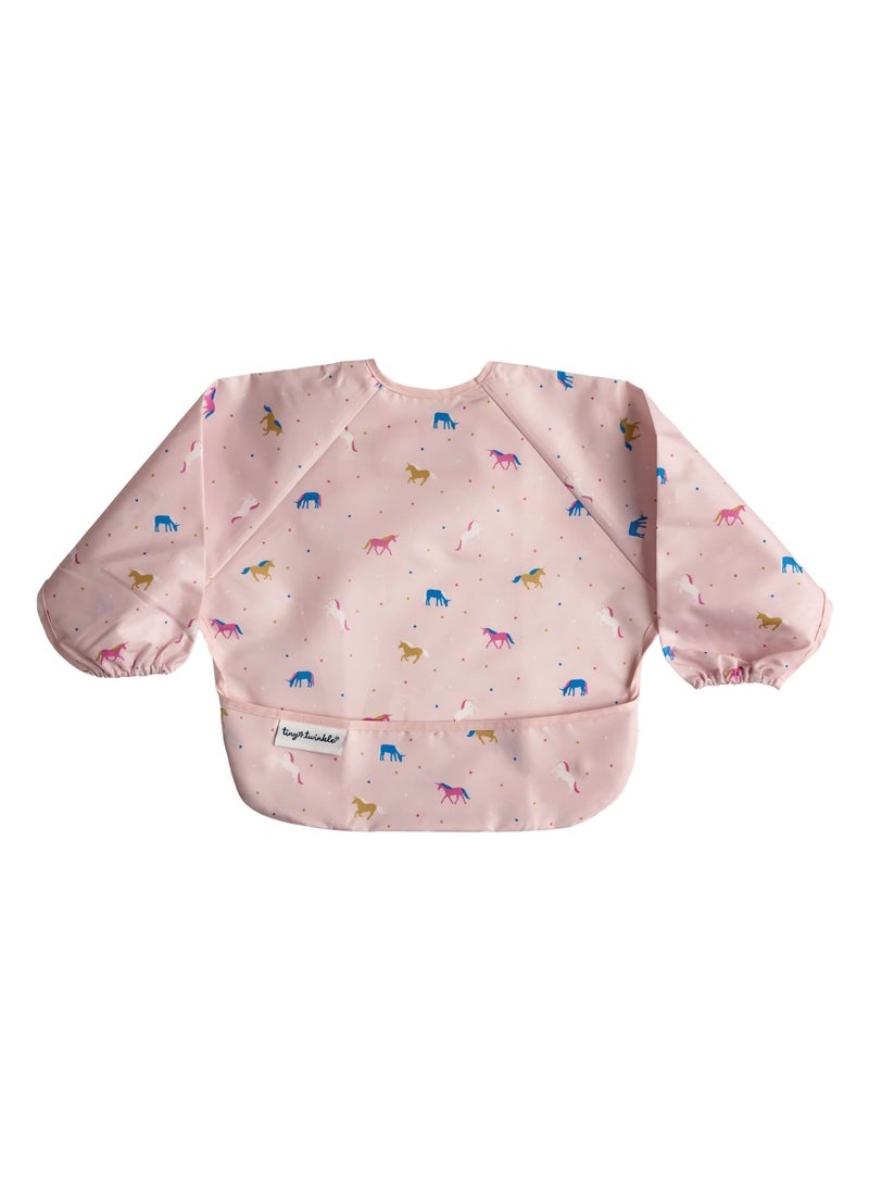 Tiny Twinkle Tiny Twinkle Mess Proof Baby Bib, Cute Full Sleeve Bib Outfit, Waterproof Bibs for Toddlers, Machine Washable, Tug Proof, Baby Smock for Eating, Long Sleeved (Unicorn Confetti, Small 6-24 Months)  - Image 1