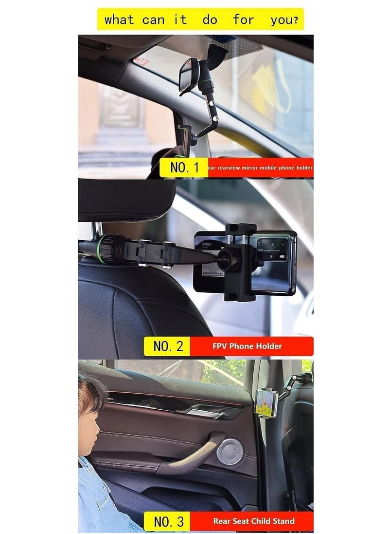 Raxoom Car Phone Holder Multifunctional 360 Degree Rotatable Auto Rearview Mirror Mount Seat Hanging Clip Bracket - Image 2