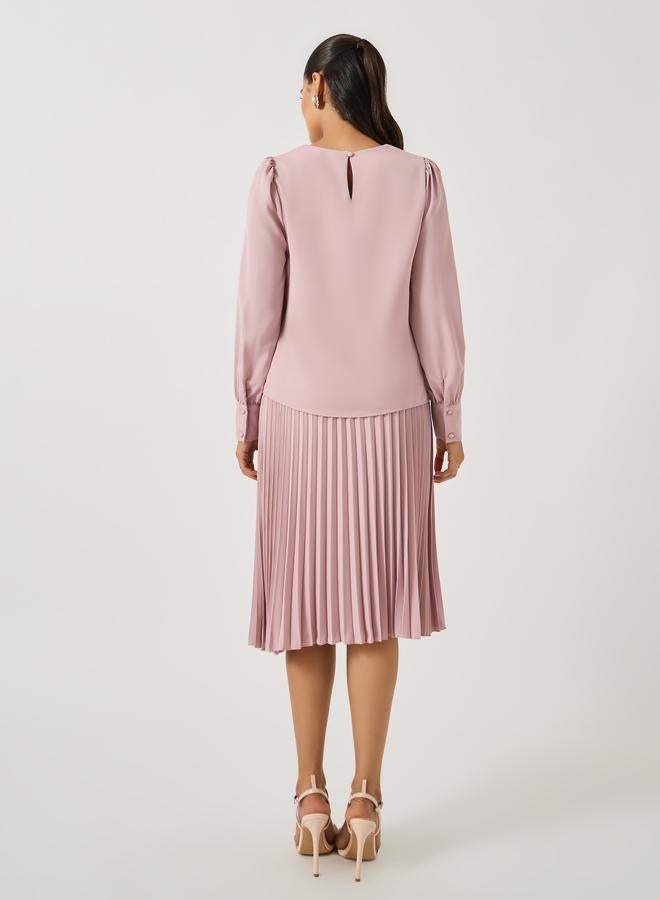 Styli Styli Plain Volume Sleeves Top and Pleated Skirt Co-Ords - Image 5