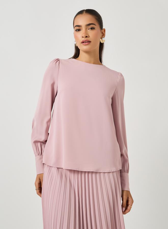 Styli Styli Plain Volume Sleeves Top and Pleated Skirt Co-Ords - Image 3