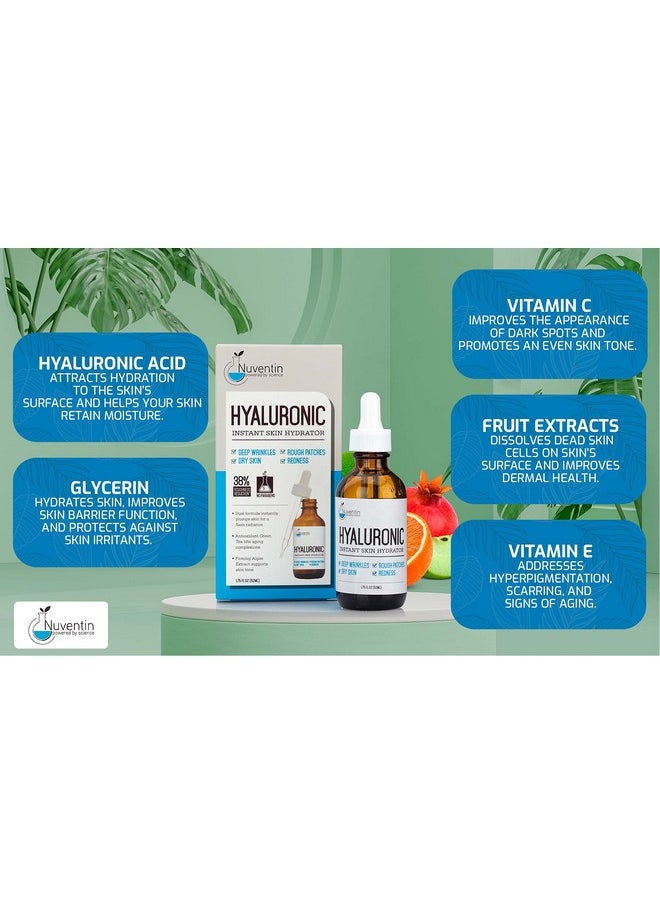 nuventin Nuventin Hyaluronic Acid Serum Anti Aging Skin Care Facial Booster For Face - Hydro-Boost Moisturizer Booster W/Vitamin C & Vitamin E For Wrinkles, Fine Lines, Dark Spots, & Dry Skin, 1.75 Fl Oz  - Image 2