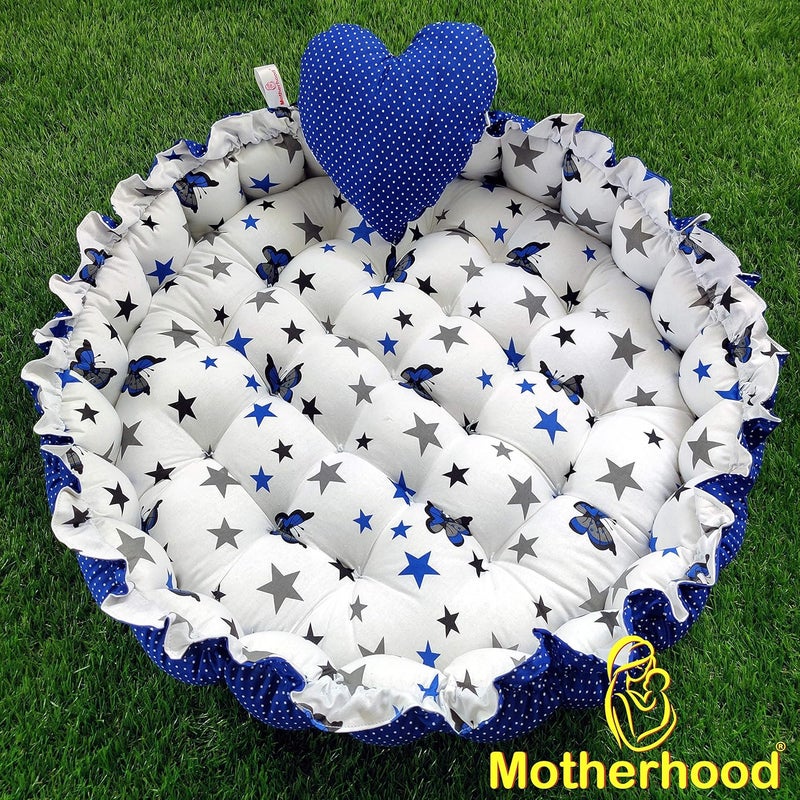 MOTHERHOOD MOTHERHOOD Round Baby Tub Bed 1 Pc HeartShaped Pillow Luxury Mattress Sleeper Bedding Set coSleeper Safe Cotton Fabric with RFilled UltraSoft Comfortable for Newborn to Toddlers Blue - Image 3