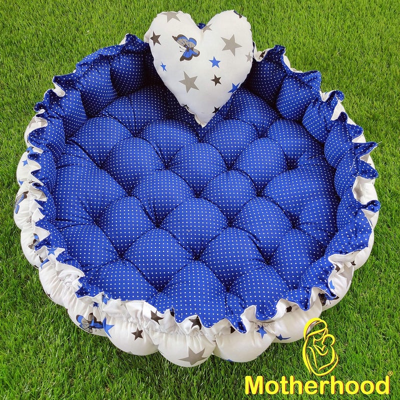 MOTHERHOOD MOTHERHOOD Round Baby Tub Bed 1 Pc HeartShaped Pillow Luxury Mattress Sleeper Bedding Set coSleeper Safe Cotton Fabric with RFilled UltraSoft Comfortable for Newborn to Toddlers Blue - Image 4