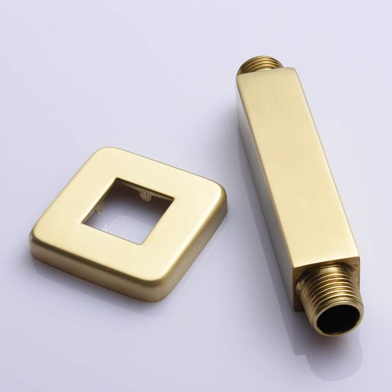 KATAIS Brushed Gold Shower Arm with Flange 4 inch Square Shower Head Extension Arm for Fixed Showerheads and Handheld Showerheads, - Image 2
