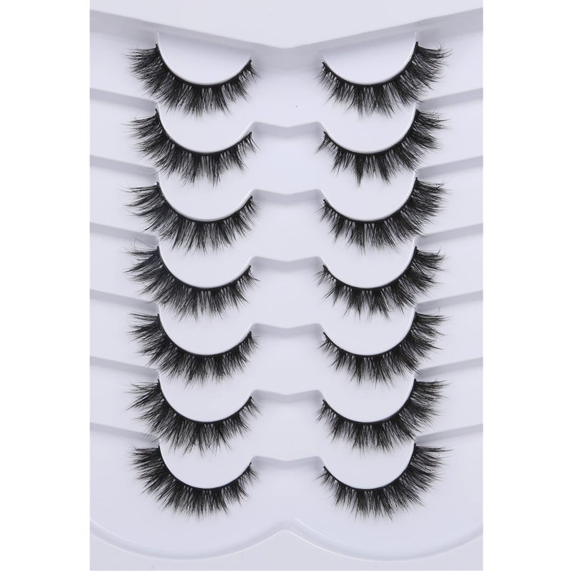 Pooplunch False Eyelashes Cat Eye Lashes Natural Clusters Short 8D Volume Wispy Faux Mink Lashes Fake Eyelash Strips 7 Pairs Pack - Image 1