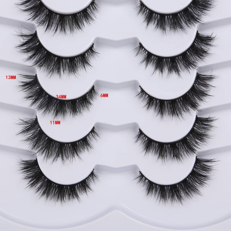 Pooplunch False Eyelashes Cat Eye Lashes Natural Clusters Short 8D Volume Wispy Faux Mink Lashes Fake Eyelash Strips 7 Pairs Pack - Image 2