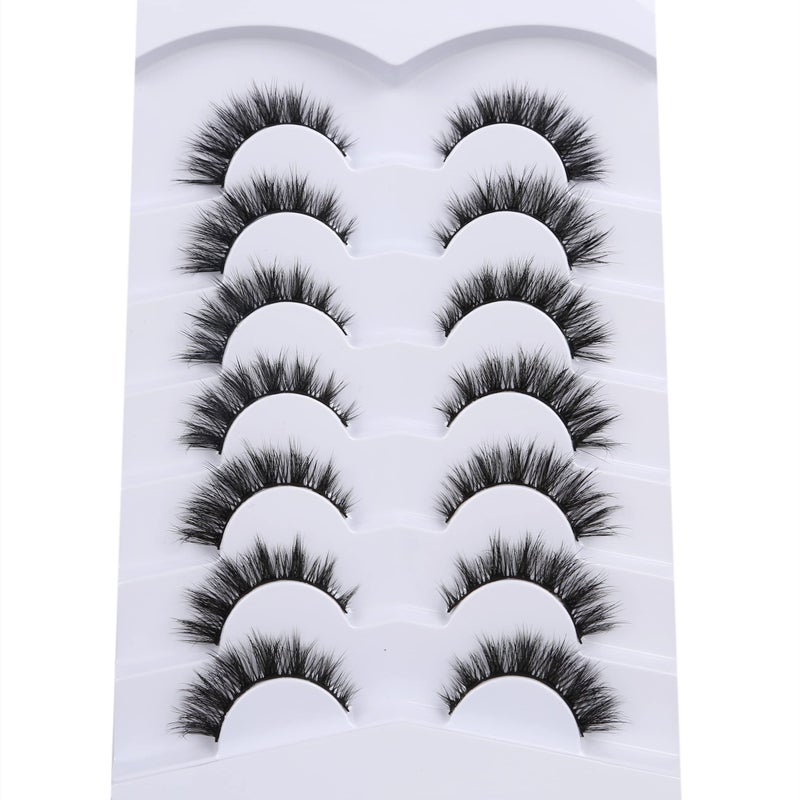 Pooplunch False Eyelashes Cat Eye Lashes Natural Clusters Short 8D Volume Wispy Faux Mink Lashes Fake Eyelash Strips 7 Pairs Pack - Image 4