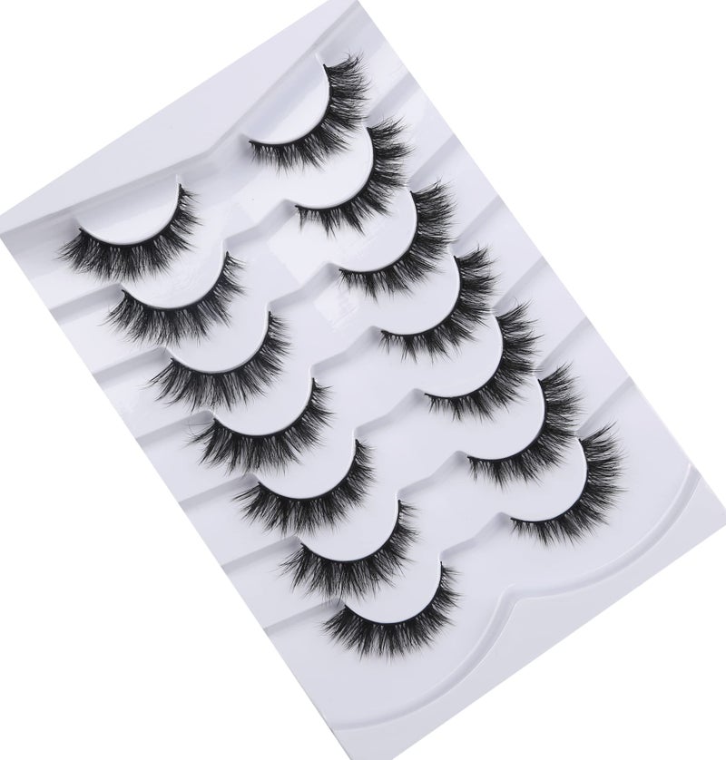 Pooplunch False Eyelashes Cat Eye Lashes Natural Clusters Short 8D Volume Wispy Faux Mink Lashes Fake Eyelash Strips 7 Pairs Pack - Image 5