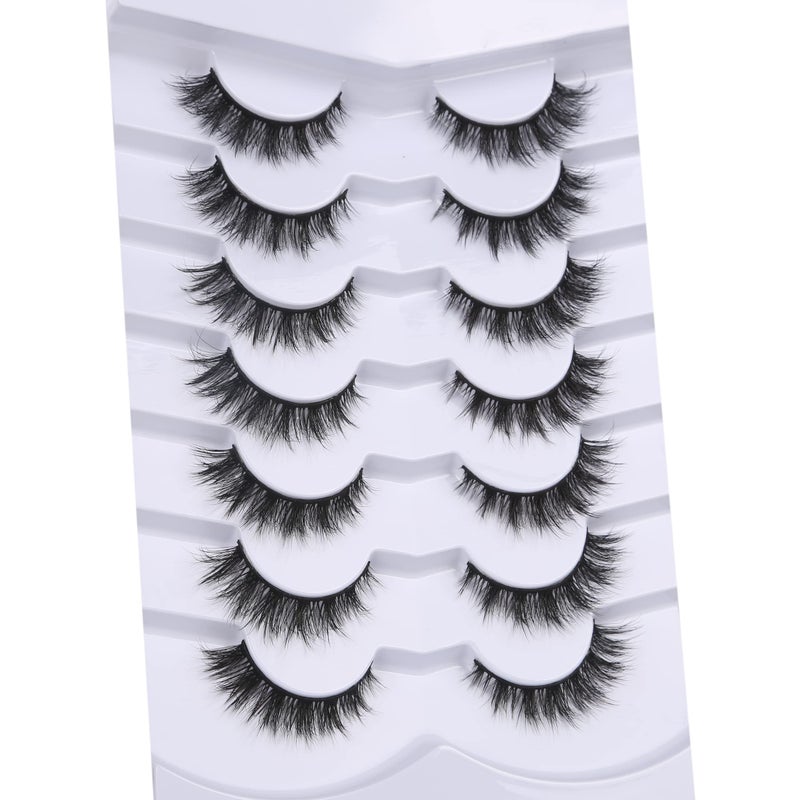 Pooplunch False Eyelashes Cat Eye Lashes Natural Clusters Short 8D Volume Wispy Faux Mink Lashes Fake Eyelash Strips 7 Pairs Pack - Image 3