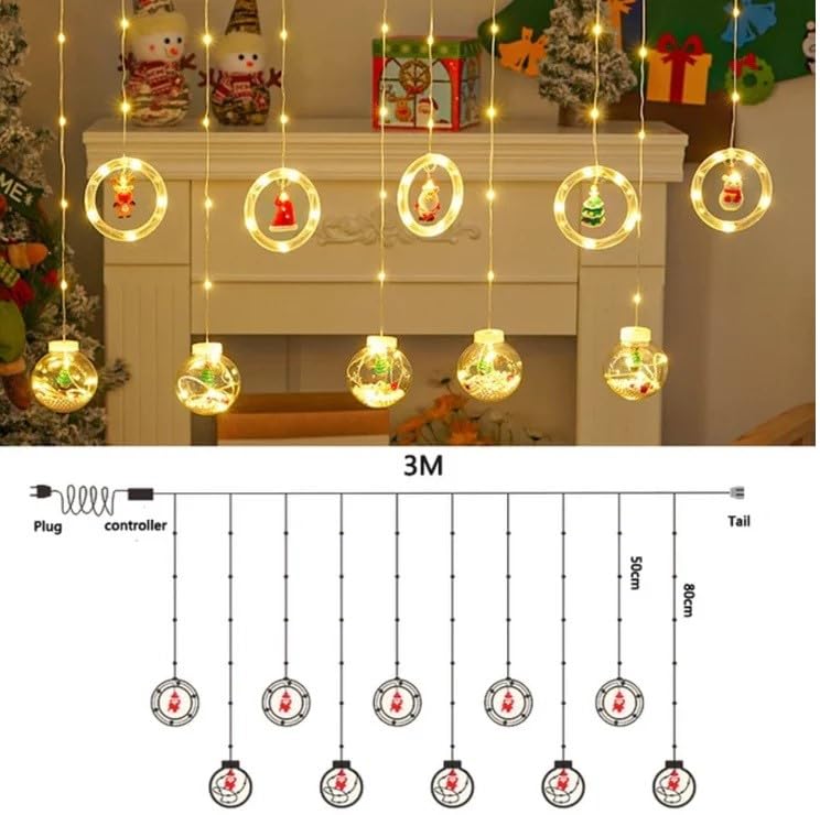 Chronos Christmas Rings Balls Curtain Lights Window Curtain Hanging Light with 8 Flashing Modes Decoration Light for Christmas Home Office Warm White - Image 2