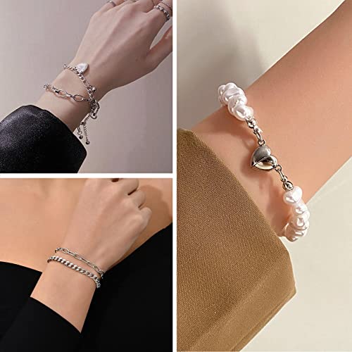 IFKM 21 PC Silver Plated Jewelry Set with 3 Necklace, 3 Bracelet, 15 Knuckle Rings for Women - Valentine, Anniversary, Birthday, Friendship - Cute Fashion Gifts - Image 4