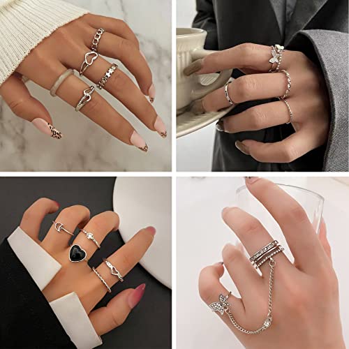 IFKM 21 PC Silver Plated Jewelry Set with 3 Necklace, 3 Bracelet, 15 Knuckle Rings for Women - Valentine, Anniversary, Birthday, Friendship - Cute Fashion Gifts - Image 5