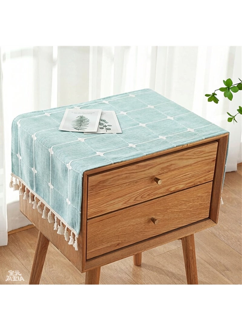 Bedside Table Tassel Cover Cloth, Tablecloth Cover Towel, Suitable for Bedside Table TV Microwave Washing Machine Refrigerator Dust Cover (Blue Bars, 15.7 * 35.4 inches) - Image 1