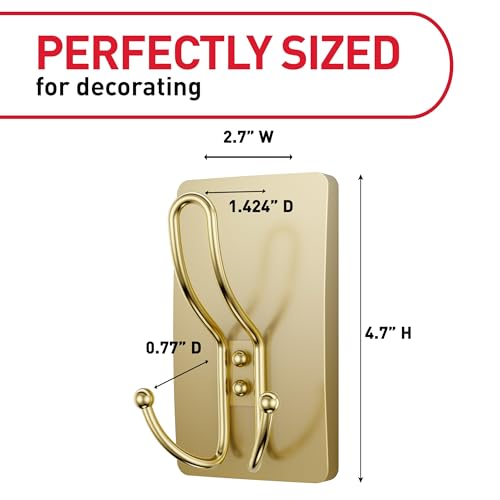Command X-Large Satin Brass Triple Hook, 1 Hook, 3 Strips, Damage-Free Hanging with Adhesive Strips, No Tools Wall Hook for Hanging Decorations in Living Spaces - Image 5