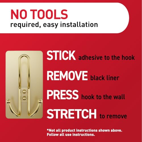 Command X-Large Satin Brass Triple Hook, 1 Hook, 3 Strips, Damage-Free Hanging with Adhesive Strips, No Tools Wall Hook for Hanging Decorations in Living Spaces - Image 4