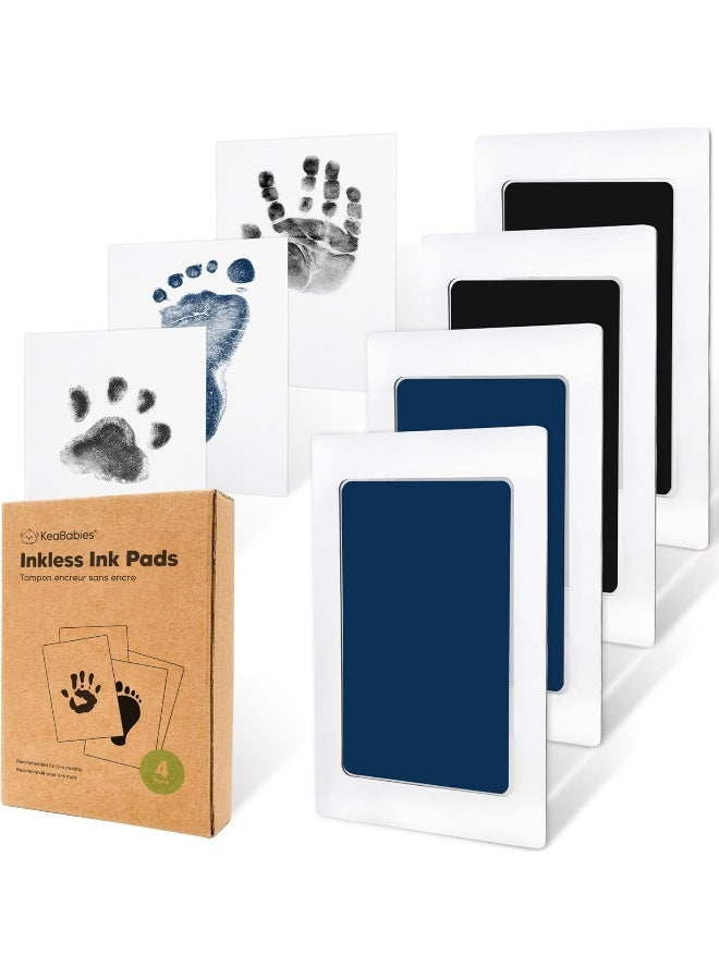 KeaBabies 4-Pack Inkless Baby Hand and Footprint Kit - Mess Free Ink Pad for Newborn Keepsake, Dog Nose & Paw Print Kit, Clean Touch Ink Pad for Halloween Footprints Craft, Ideal New Mom Gifts (Jet/Navy) - Image 1