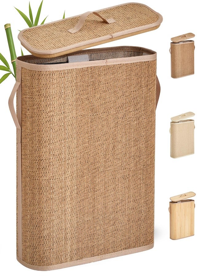WAOHANAZ Bamboo Toilet Paper Storage Basket with Lid & Handle - 32L Large Capacity Handwoven Bathroom Organizer for 16 Rolls - Sturdy Stand Holder for Toilet Paper Organization, Carbon Brown - Image 1