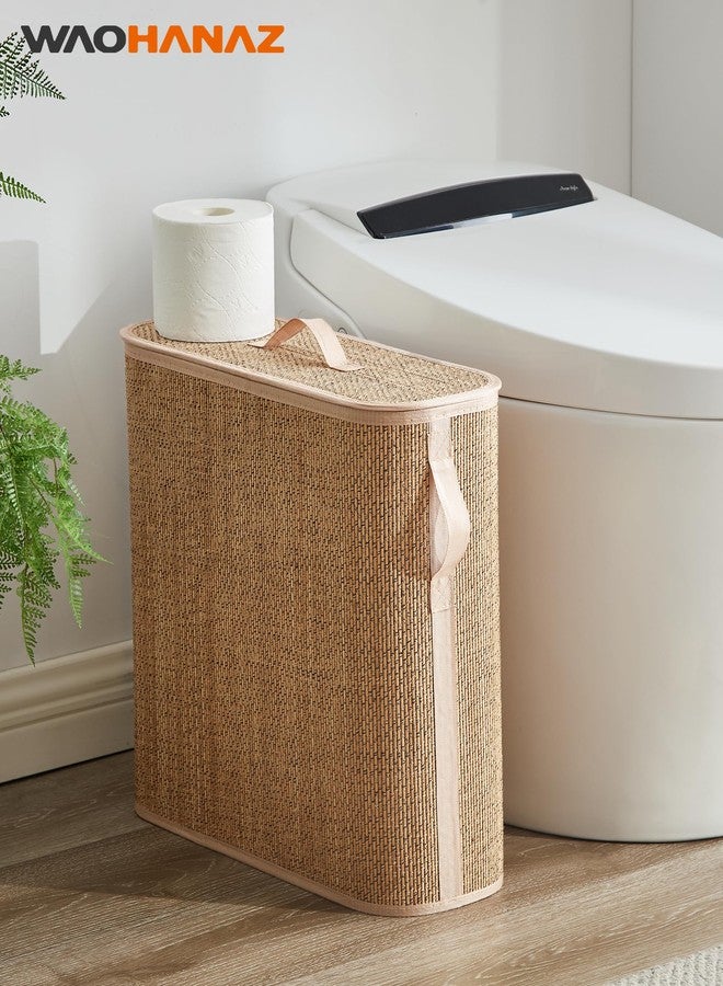 WAOHANAZ Bamboo Toilet Paper Storage Basket with Lid & Handle - 32L Large Capacity Handwoven Bathroom Organizer for 16 Rolls - Sturdy Stand Holder for Toilet Paper Organization, Carbon Brown - Image 2