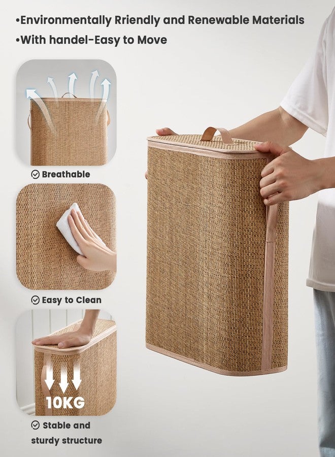 WAOHANAZ Bamboo Toilet Paper Storage Basket with Lid & Handle - 32L Large Capacity Handwoven Bathroom Organizer for 16 Rolls - Sturdy Stand Holder for Toilet Paper Organization, Carbon Brown - Image 4