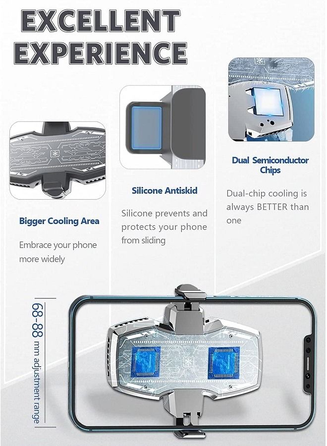 Mobile Phone Cooler Great Heat Dissipation Intelligent Energy Saving Dual Semiconductor RGB Cell Phone Cooling Fan Radiator for Xiaomi iPhone Cooler Heat Sink Game Cooling for Playing Games K4 (Black） - Image 2