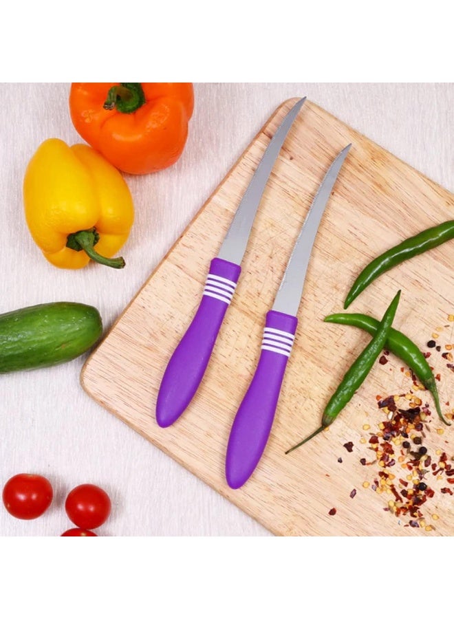 Biella Multicolor Kitchen Knife Set With Serrated Edge - Stainless Steel Multipurpose Table Knife For Fruits Cutting, Dining And Vegetable Chopping (Pack Of 2) - Image 1