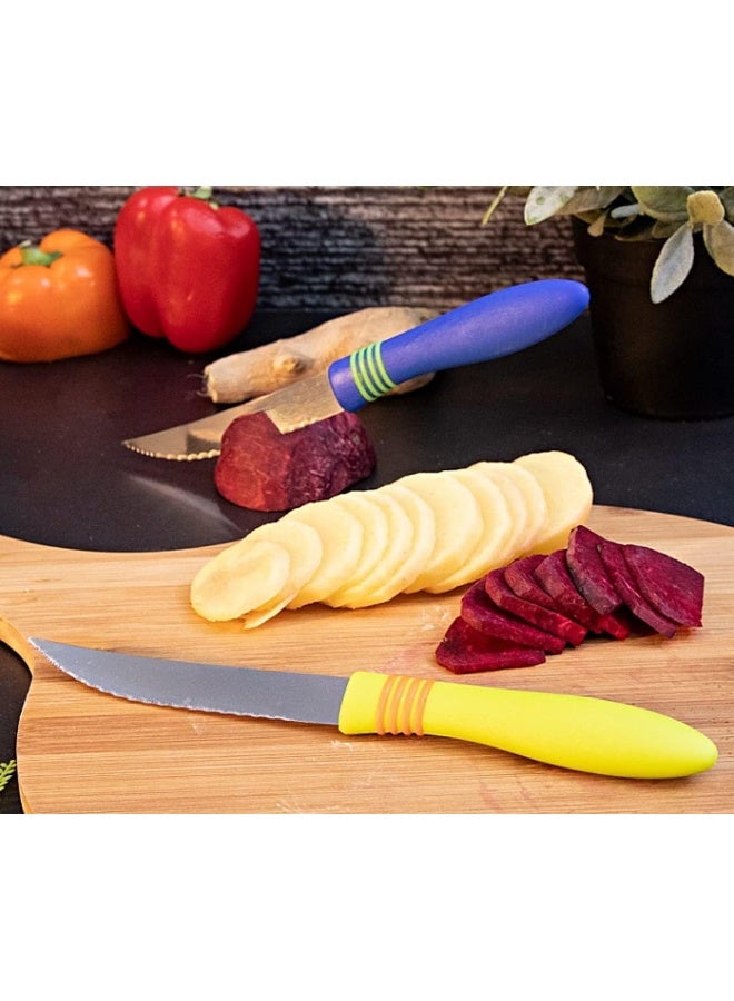 Biella Multicolor Kitchen Knife Set With Serrated Edge - Stainless Steel Multipurpose Table Knife For Fruits Cutting, Dining And Vegetable Chopping (Pack Of 2) - Image 5