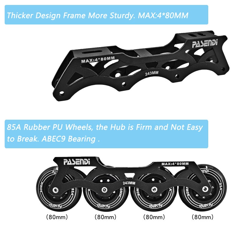 PASENDI Professional 4X80Mm Wheels Inline Skates,Outdoor Fitness Single Row Inline Skates for Adult Women Men, Black Adult Male.(US Men 5-6/Women 6-7/25CM,Black) - Image 4