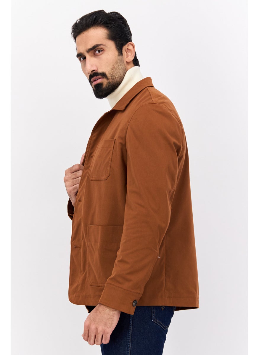 Men Spread Collar Long Sleeves Jacket Shirt, Brown - pzsku/Z64E98676015C4548FD88Z/45/_/1738161728/6dcfadfc-fe75-450c-b8cb-aa34d9ce7150