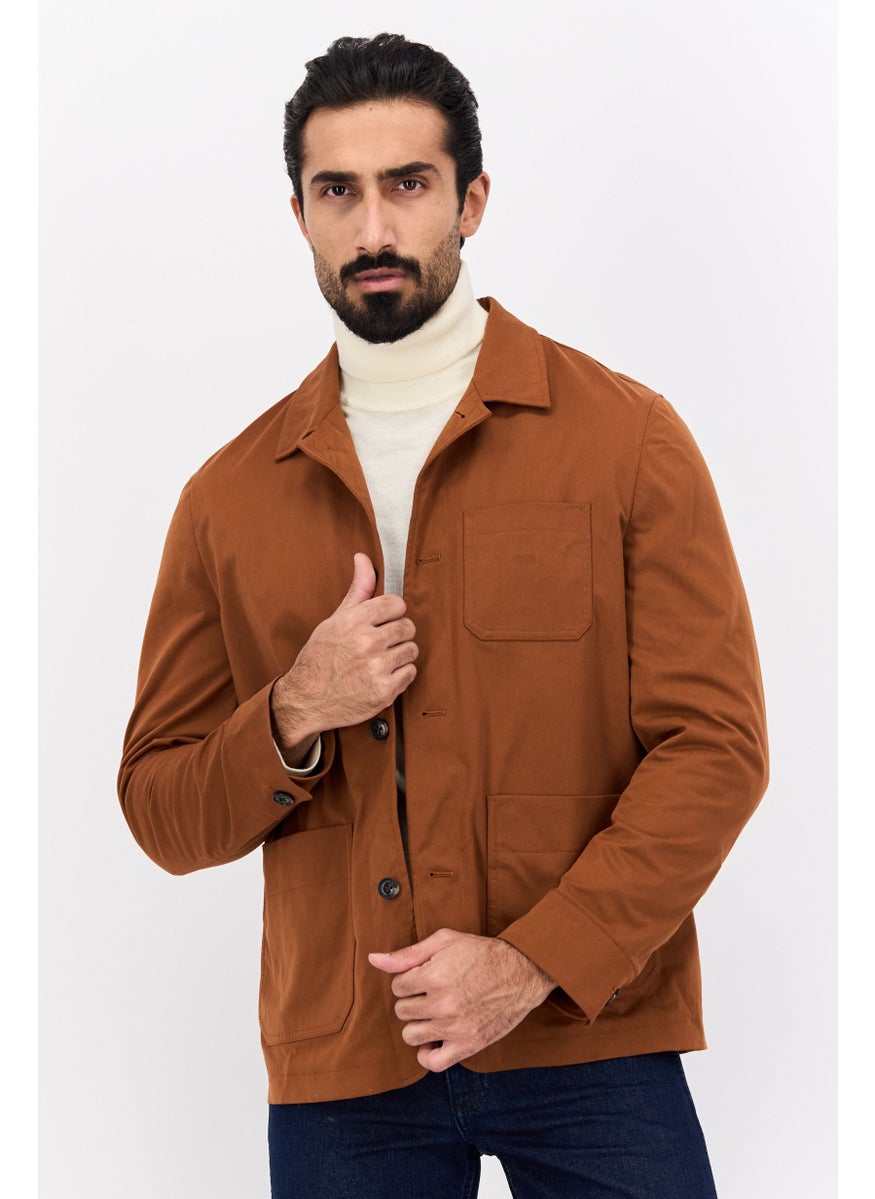 Men Spread Collar Long Sleeves Jacket Shirt, Brown - pzsku/Z64E98676015C4548FD88Z/45/_/1738161730/6111c31d-f127-43b6-971e-c050daf891c3