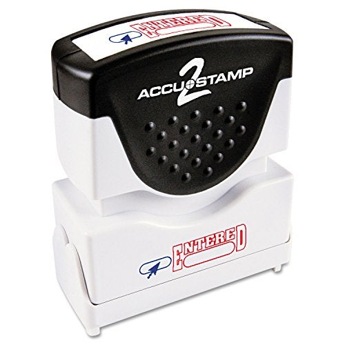 AccuStamp2 Entered Stamp, Shutter Pre-Inked One-Color Entered Stamp, 1/2" x 1 5/8" Impression, Blue Ink - Image 1