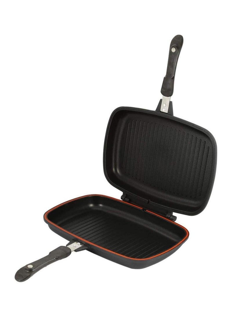 BLOOMING TIME Two Sided Double Grill Non stick Pan Black Red 36x15x8cm - Image 1