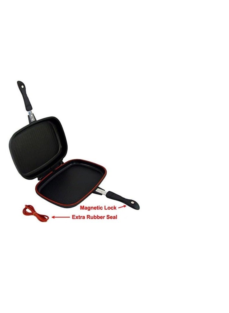 BLOOMING TIME Two Sided Double Grill Non stick Pan Black Red 36x15x8cm - Image 2