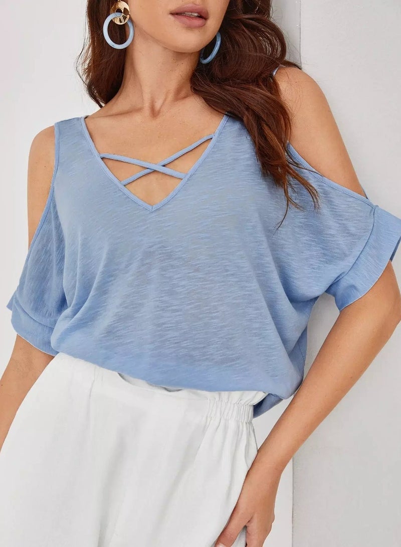 Cold Shoulder Batwing Sleeve Top  - Image 1
