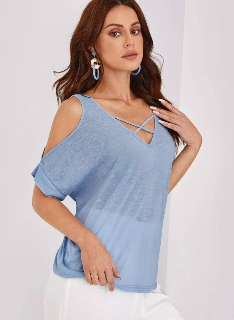 Cold Shoulder Batwing Sleeve Top  - Image 3