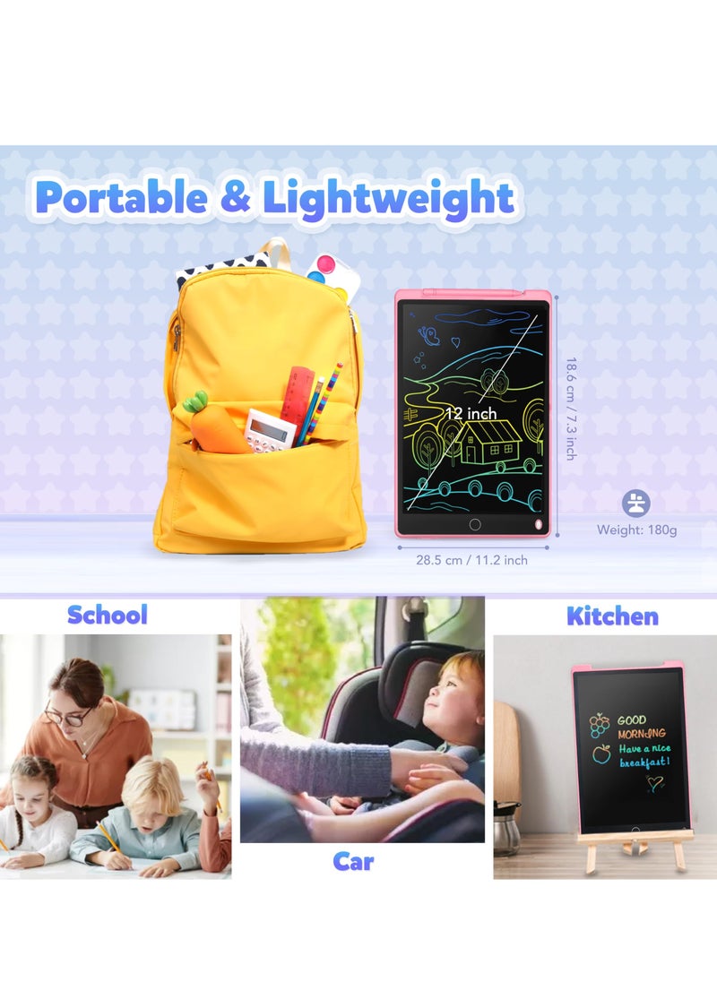 LAMIJOY 4 Pcs 12 Inch LCD Writing Tablet Set for Kids - Preschool Drawing Tablet Toys & Toddler Travel Essential Toys, Electronic Drawing Pad and Doodle Board as Educational Birthday Gifts for Girls and Boys  - Image 4