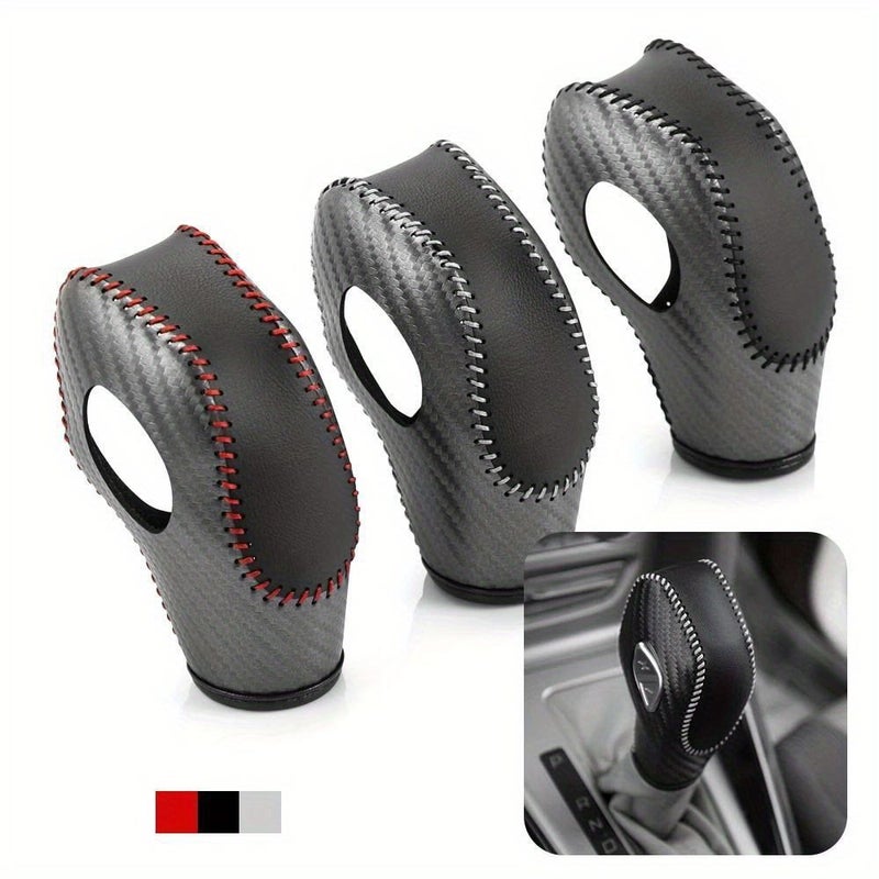 Carbon Fiber White Line Faux Leather Gear Shift Knob Cover For Ford Focus Fiesta Transit Van C Max Energi Wagon - Image 1