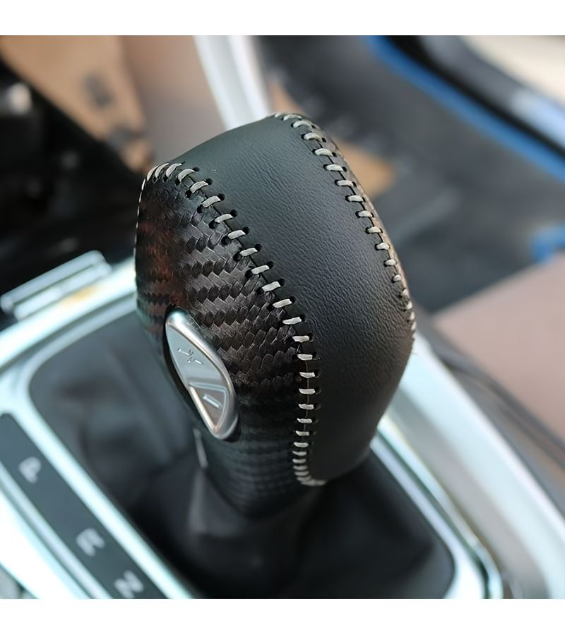 Carbon Fiber White Line Faux Leather Gear Shift Knob Cover For Ford Focus Fiesta Transit Van C Max Energi Wagon - Image 5