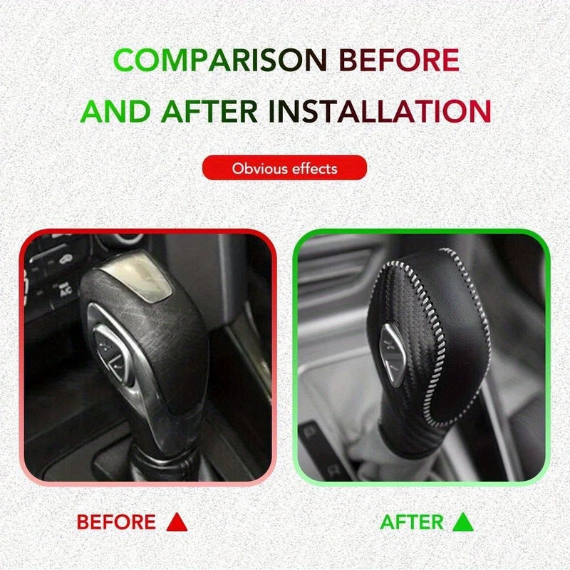 Carbon Fiber White Line Faux Leather Gear Shift Knob Cover For Ford Focus Fiesta Transit Van C Max Energi Wagon - Image 4