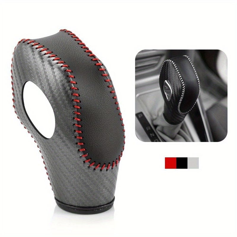 Carbon Fiber White Line Faux Leather Gear Shift Knob Cover For Ford Focus Fiesta Transit Van C Max Energi Wagon - Image 2
