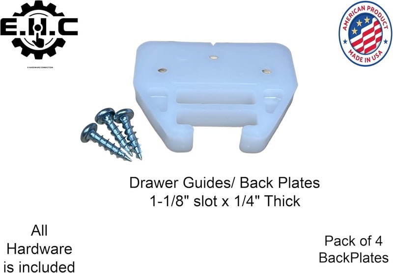EHC Drawer Guides/Back Plates Plastic (Choose Your Size) New/Replacement Kitchen/Dresser/Furniture Drawer Guides/Track Guide/Includes All Hardware/ 4 per Pack by E.H.C. (1-1/8" x 1/4") - Image 2