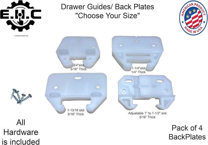 EHC Drawer Guides/Back Plates Plastic (Choose Your Size) New/Replacement Kitchen/Dresser/Furniture Drawer Guides/Track Guide/Includes All Hardware/ 4 per Pack by E.H.C. (1-1/8" x 1/4") - Image 3