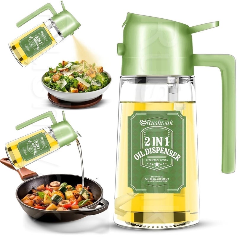 Rushwak Oil Sprayer Bottle for Cooking & Oil Dispenser 2 in 1 Premium Glass Oil Spray Bottle Food Grade Oil Bottle for Kitchen Oil Container with Nozzle Oil Sprayer for Air Fryer Salad BBQ Roast 500ML - Image 1