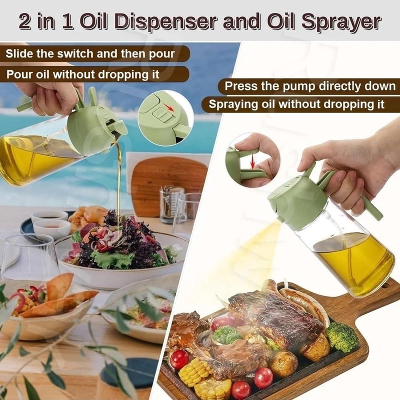 Rushwak Oil Sprayer Bottle for Cooking & Oil Dispenser 2 in 1 Premium Glass Oil Spray Bottle Food Grade Oil Bottle for Kitchen Oil Container with Nozzle Oil Sprayer for Air Fryer Salad BBQ Roast 500ML - Image 2