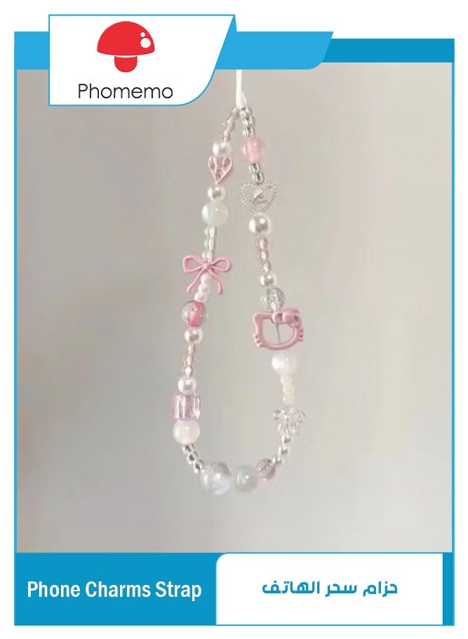 phomemo Beaded Pearl Phone Charms Strap, Elegant Bowknot Lanyard Wrist Strap for Cell Phones (Pink) - Image 5