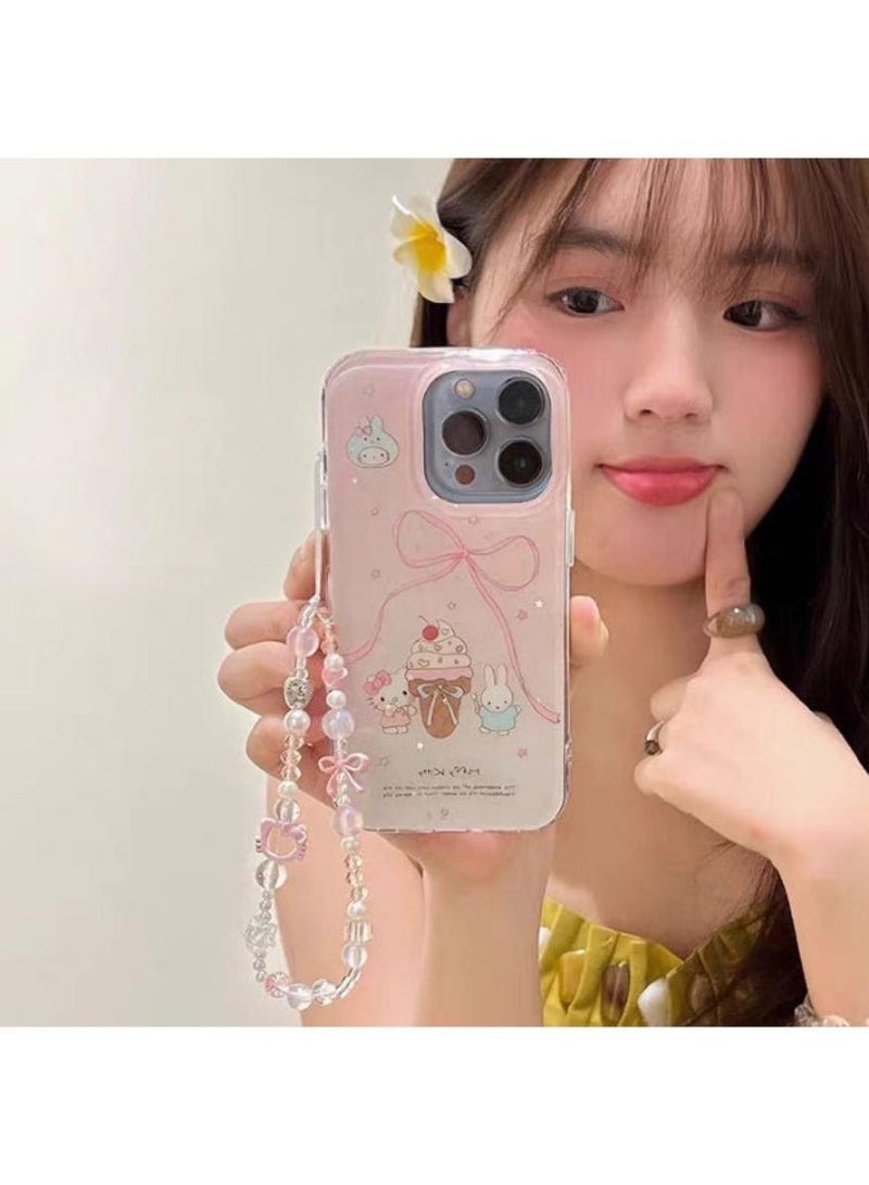 phomemo Beaded Pearl Phone Charms Strap, Elegant Bowknot Lanyard Wrist Strap for Cell Phones (Pink) - Image 3