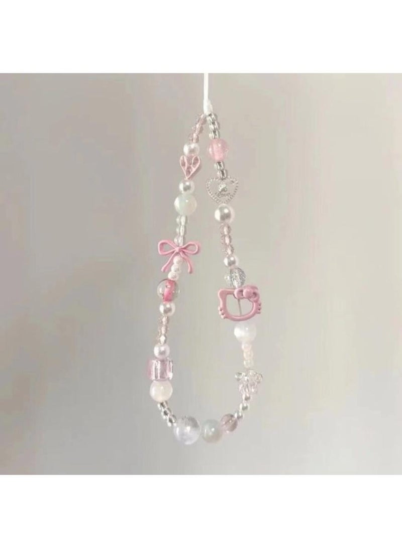 phomemo Beaded Pearl Phone Charms Strap, Elegant Bowknot Lanyard Wrist Strap for Cell Phones (Pink) - Image 2