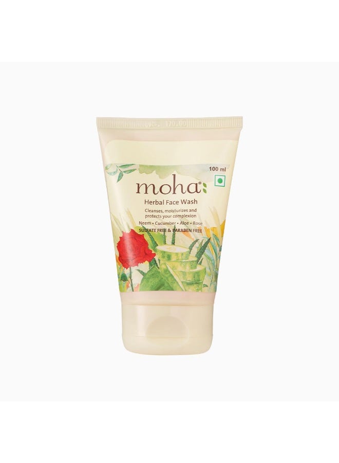MOHA Herbal Face Wash With Goodness Of Neem, Aloevera, Cucumber, Rose & Yashtimadhu for Healthy, Soft & Glowing for all age groups -100 ml (Pack of 1) - Image 1