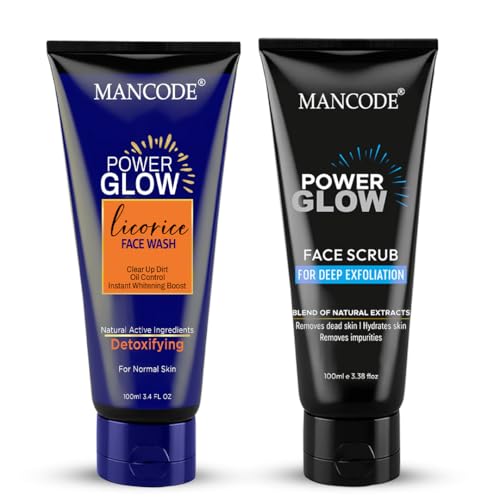 MAN CODE Mancode Power Glow Face Wash & Power Glow Scrub Combo for Men, Deep Cleanse & Exfoliate, Boosts Radiance & Reduces Blackheads, 100ml Each| Pack of 2 - Image 1
